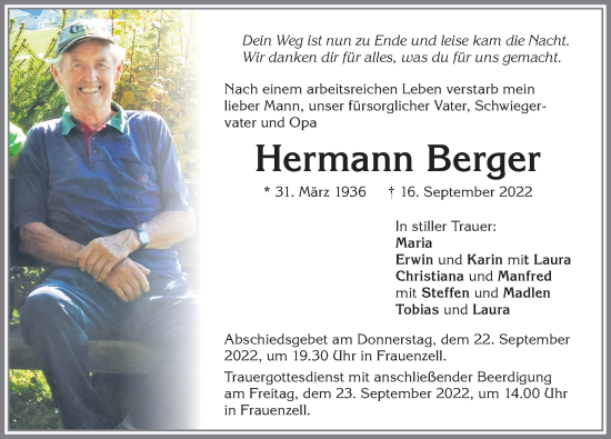 Traueranzeige von Hermann Berger von Allgäuer Zeitung,Kempten