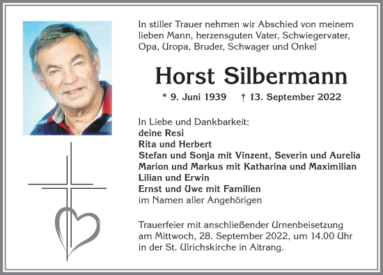 Traueranzeige von Horst Silbermann von Allgäuer Zeitung, Marktoberdorf
