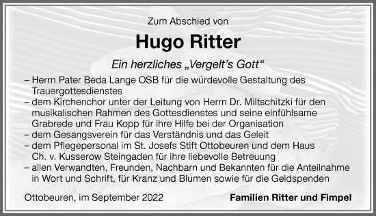 Traueranzeige von Hugo Ritter von Memminger Zeitung
