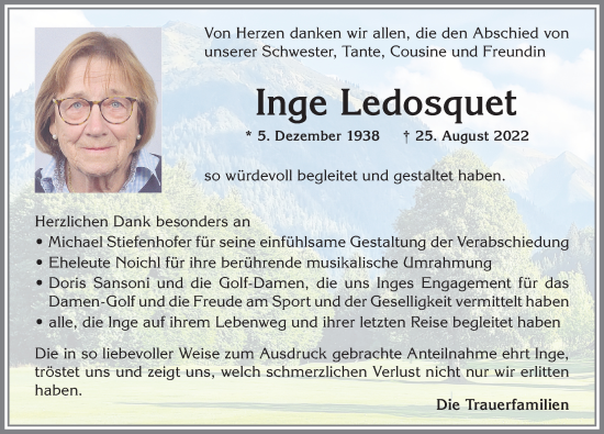 Traueranzeige von Inge Ledosquet von Allgäuer Anzeigeblatt