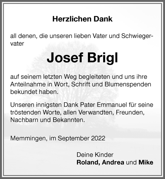 Traueranzeige von Josef Brigl von Memminger Zeitung
