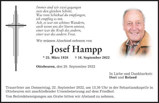 Traueranzeige von Josef Hampp von Memminger Zeitung