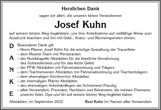Traueranzeige von Josef Kuhn von Allgäuer Anzeigeblatt