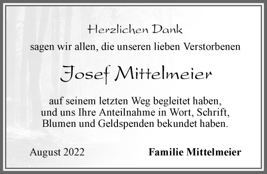 Traueranzeige von Josef Mittelmeier von Allgäuer Zeitung, Marktoberdorf