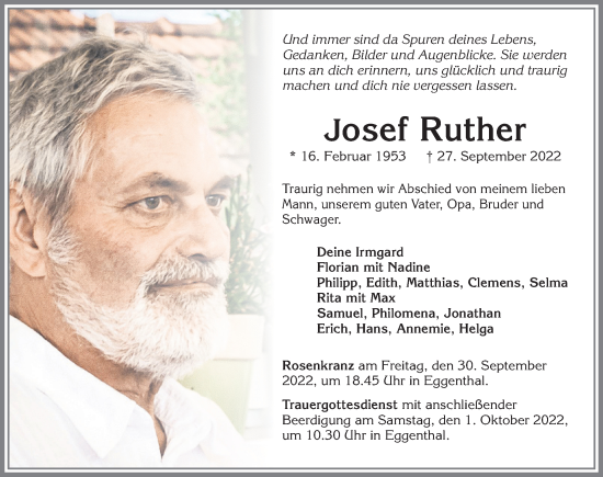 Traueranzeige von Josef Ruther von Allgäuer Zeitung, Kaufbeuren/Buchloe