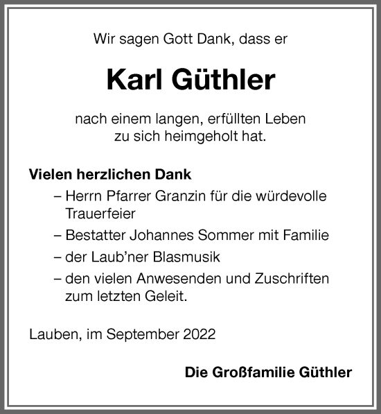 Traueranzeige von Karl Güthler von Memminger Zeitung