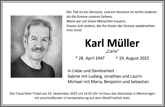 Traueranzeige von Karl Müller von Memminger Zeitung