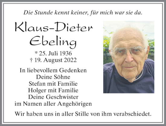 Traueranzeige von Klaus-Dieter Ebeling von Allgäuer Zeitung,Kempten