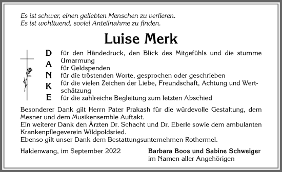 Traueranzeige von Luise Merk von Allgäuer Zeitung,Kempten