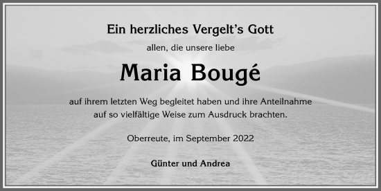 Traueranzeige von Maria Bougé von Allgäuer Anzeigeblatt