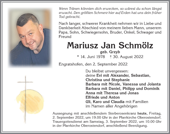 Traueranzeige von Mariusz Jan Schmölz von Allgäuer Zeitung, Kaufbeuren/Buchloe