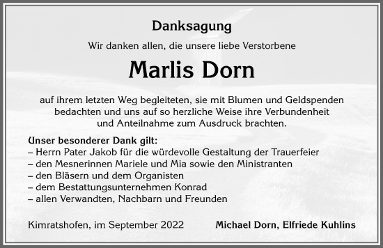 Traueranzeige von Marlis Dorn von Allgäuer Zeitung,Kempten
