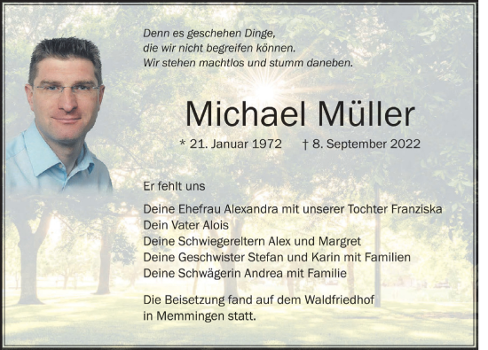 Traueranzeige von Michael Müller von Memminger Zeitung