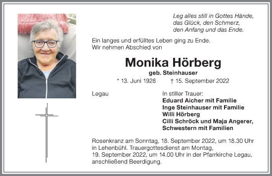 Traueranzeige von Monika Hörberg von Memminger Zeitung
