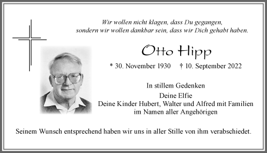 Traueranzeige von Otto Hipp von Allgäuer Zeitung, Füssen