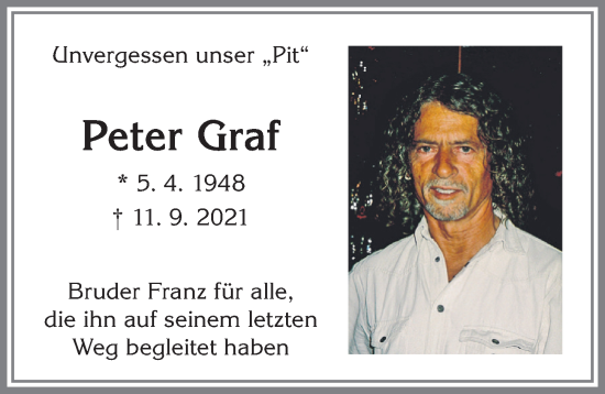 Traueranzeige von Peter Graf von Allgäuer Zeitung,Kempten