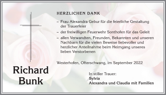 Traueranzeige von Richard Bunk von Allgäuer Anzeigeblatt