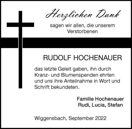 Traueranzeige von Rudolf Hochenauer von Allgäuer Zeitung,Kempten