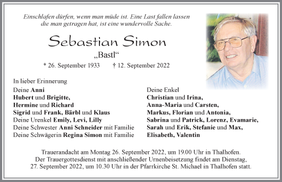 Traueranzeige von Sebastian Simon von Allgäuer Zeitung, Marktoberdorf
