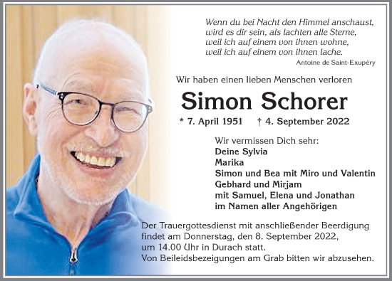 Traueranzeige von Simon Schorer von Allgäuer Zeitung,Kempten