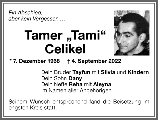 Traueranzeige von Tamer Celikel von Memminger Zeitung