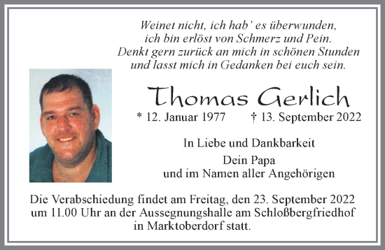 Traueranzeige von Thomas Gerlich von Allgäuer Zeitung, Marktoberdorf