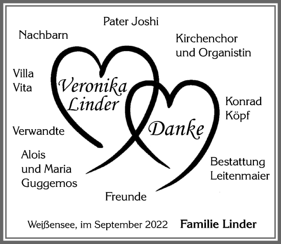 Traueranzeige von Veronika Linder von Allgäuer Zeitung, Füssen