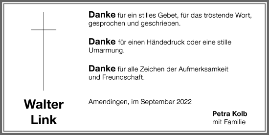 Traueranzeige von Walter Link von Memminger Zeitung