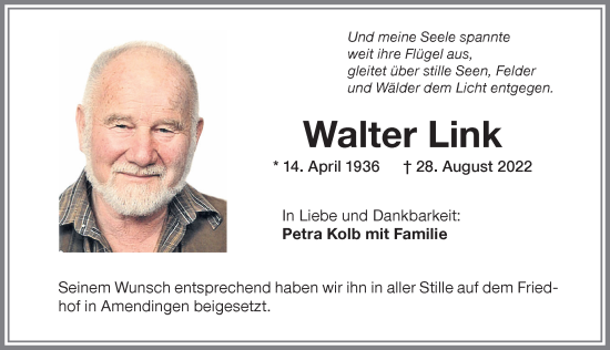 Traueranzeige von Walter Link von Memminger Zeitung
