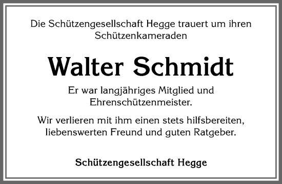 Traueranzeige von Walter Schmidt von Allgäuer Zeitung,Kempten