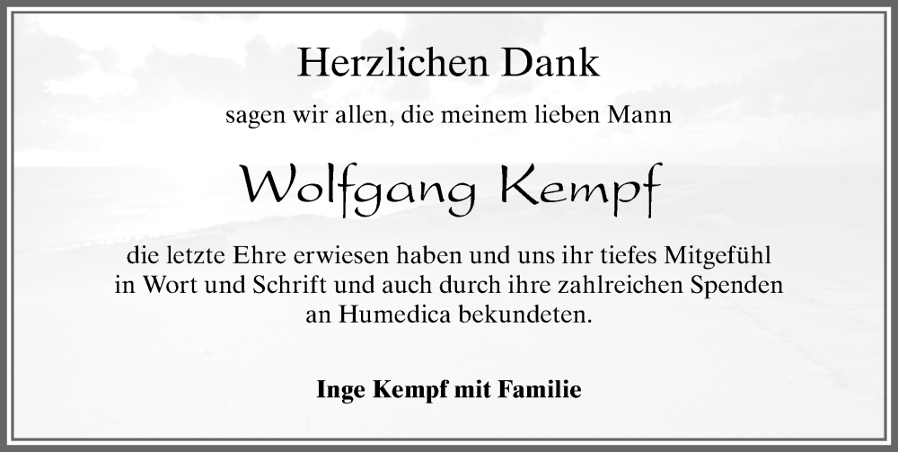  Traueranzeige für Wolfgang Kempf vom 17.09.2022 aus Allgäuer Zeitung, Marktoberdorf