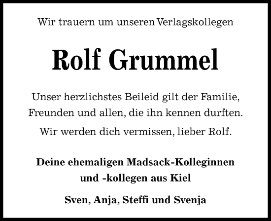 Traueranzeige von Rolf Grummel von Allgäuer Zeitung
