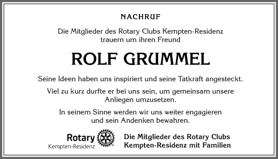 Traueranzeige von Rolf Grummel von Allgäuer Zeitung