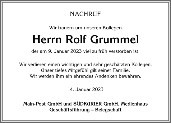 Traueranzeige von Rolf Grummel von Allgäuer Zeitung