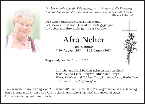 Traueranzeige von Afra Neher von Memminger Zeitung