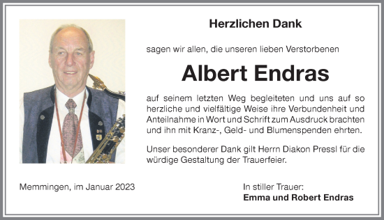 Traueranzeige von Albert Endras von Memminger Zeitung