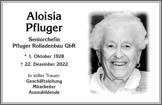 Traueranzeige von Aloisia Pfluger von Allgäuer Zeitung,Kempten