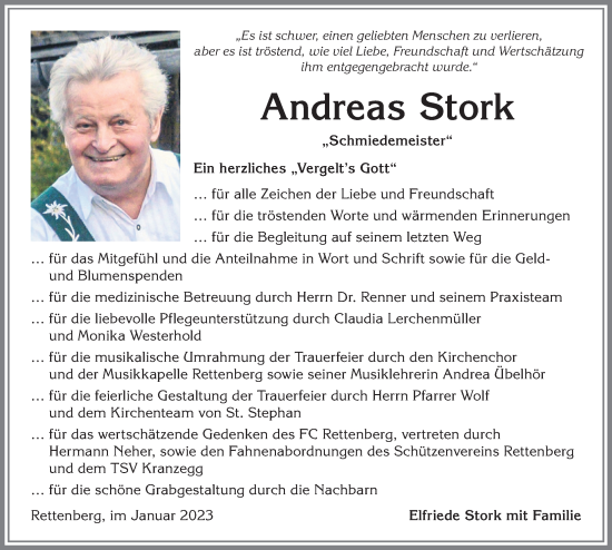 Traueranzeige von Andreas Stork von Allgäuer Anzeigeblatt