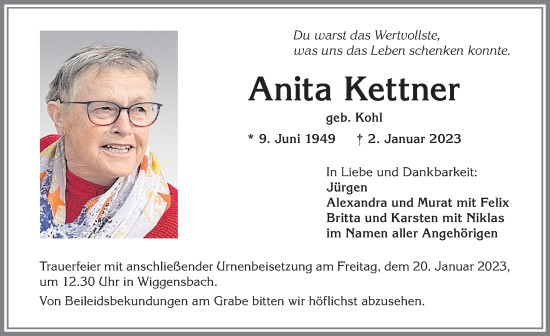 Traueranzeige von Anita Kettner von Memminger Zeitung