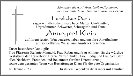 Traueranzeige von Annegret Klein von Allgäuer Zeitung, Marktoberdorf