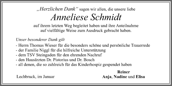 Traueranzeige von Anneliese Schmidt von Allgäuer Zeitung, Füssen