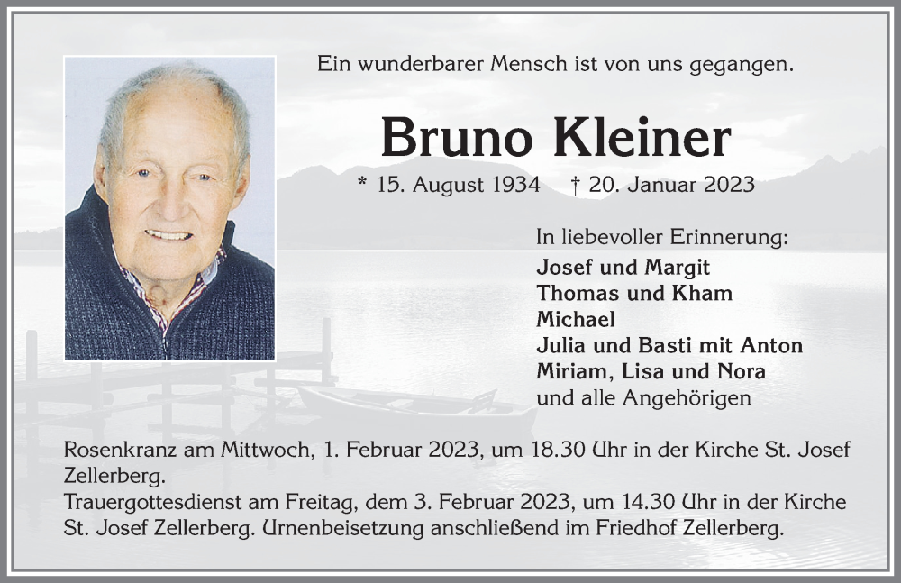  Traueranzeige für Bruno Kleiner vom 28.01.2023 aus Allgäuer Zeitung, Kaufbeuren/Buchloe