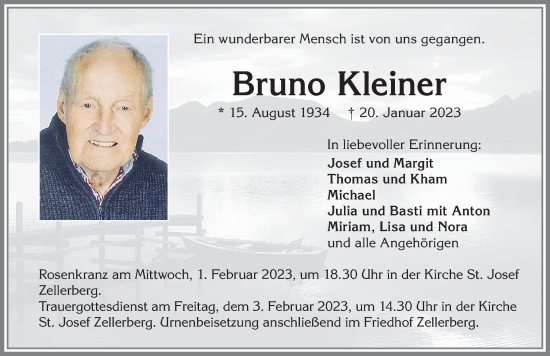 Traueranzeige von Bruno Kleiner von Allgäuer Zeitung, Kaufbeuren/Buchloe
