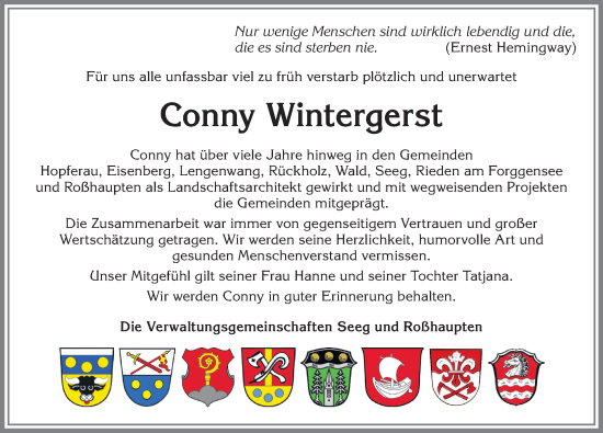 Traueranzeige von Conny Wintergerst von Allgäuer Zeitung, Füssen