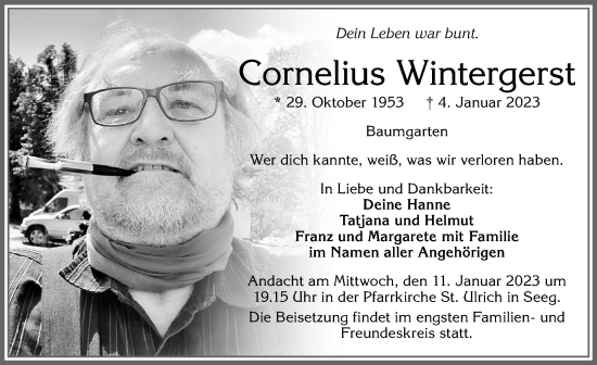 Traueranzeige von Cornelius Wintergerst von Allgäuer Zeitung, Füssen