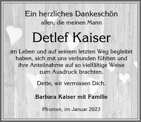 Traueranzeige von Detlef Kaiser von Allgäuer Zeitung, Füssen