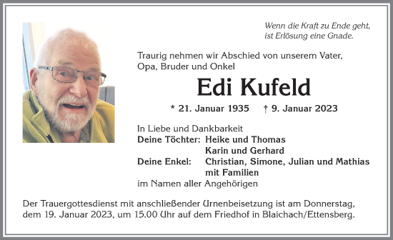 Traueranzeige von Edi Kufeld von Allgäuer Anzeigeblatt