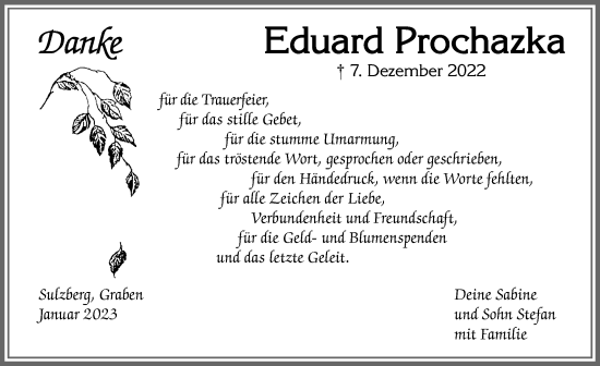 Traueranzeige von Eduard Prochazka von Allgäuer Zeitung,Kempten