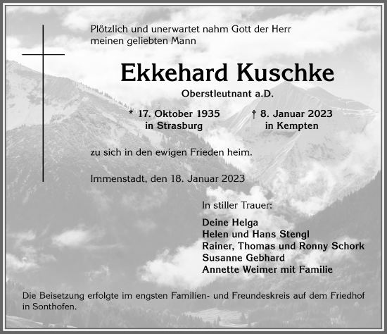 Traueranzeige von Ekkehard Kuschke von Allgäuer Anzeigeblatt