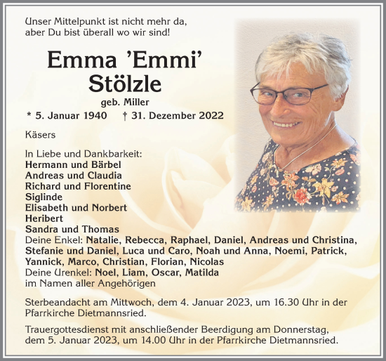 Traueranzeige von Emma Stölzle von Allgäuer Zeitung,Kempten